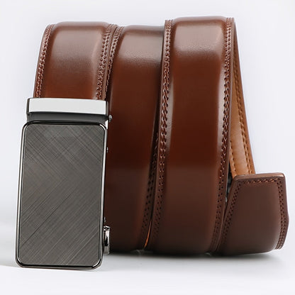 Men’s Genuine Leather Ratchet Belt with Automatic Buckle – Adjustable Alloy Buckle Casual & Business Belt Sizes 110–130cm, Perfect Father’s Day Gift for Him