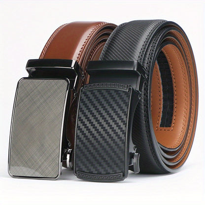 Men’s Genuine Leather Ratchet Belt with Automatic Buckle – Adjustable Alloy Buckle Casual & Business Belt Sizes 110–130cm, Perfect Father’s Day Gift for Him
