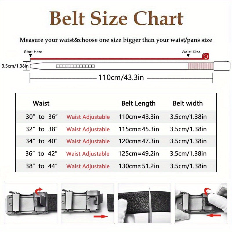 Men's Genuine Leather Ratchet Belt with American Flag Automatic Buckle – Adjustable Alloy Clasp in Black & Brown for Formal and Casual Wear