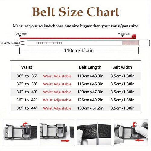 Men’s Genuine Leather Ratchet Belt with Automatic Buckle – Adjustable Alloy Buckle Casual & Business Belt Sizes 110–130cm, Perfect Father’s Day Gift for Him