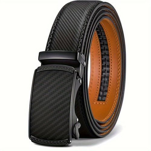 Men's Genuine Leather Ratchet Belt with American Flag Automatic Buckle – Adjustable Alloy Clasp in Black & Brown for Formal and Casual Wear