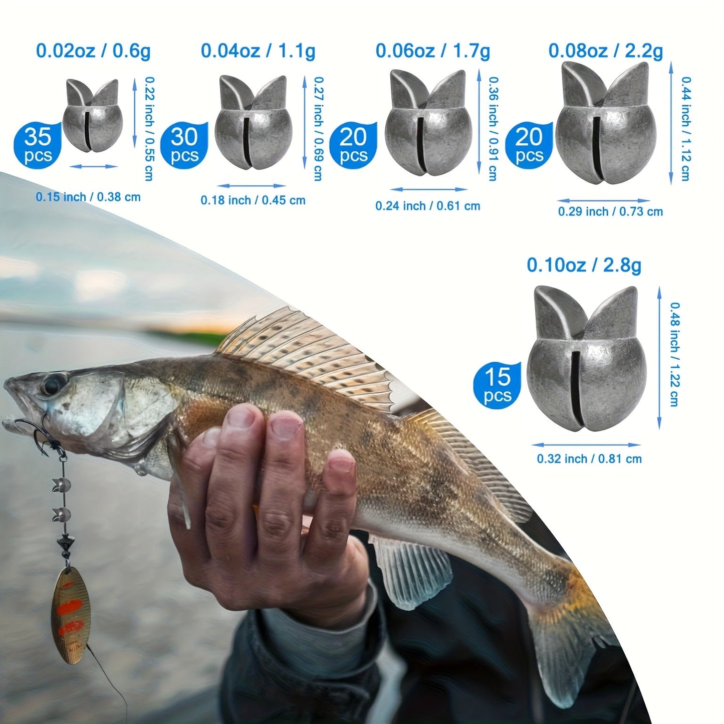 120pcs Split Shot Fishing Sinkers Round Removable Fishing Weights in 5 Sizes, Premium Assorted Sinker Set for Freshwater Saltwater Bass Trout Catfish Fishing - Tackle Box Essential