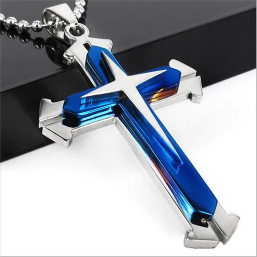 4-Piece Cross Necklace Set for Men Women – Fashionable Unisex Silver Cross Pendant Necklaces, Faith Jewelry Gift for Anniversary, Family, Relatives & Loved Ones