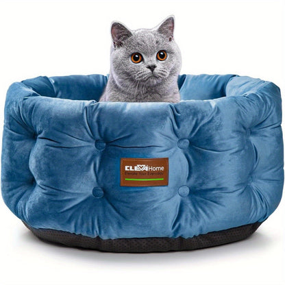 Round Velvet Cat Bed with Extra High Sides – Deep Nest Design, Machine Washable, Non-Slip Bottom, 20"x20"x8", for Indoor Cats & Small Pets Up to 15 lbs