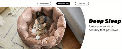 Round Velvet Cat Bed with Extra High Sides – Deep Nest Design, Machine Washable, Non-Slip Bottom, 20"x20"x8", for Indoor Cats & Small Pets Up to 15 lbs