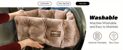 Round Velvet Cat Bed with Extra High Sides – Deep Nest Design, Machine Washable, Non-Slip Bottom, 20"x20"x8", for Indoor Cats & Small Pets Up to 15 lbs