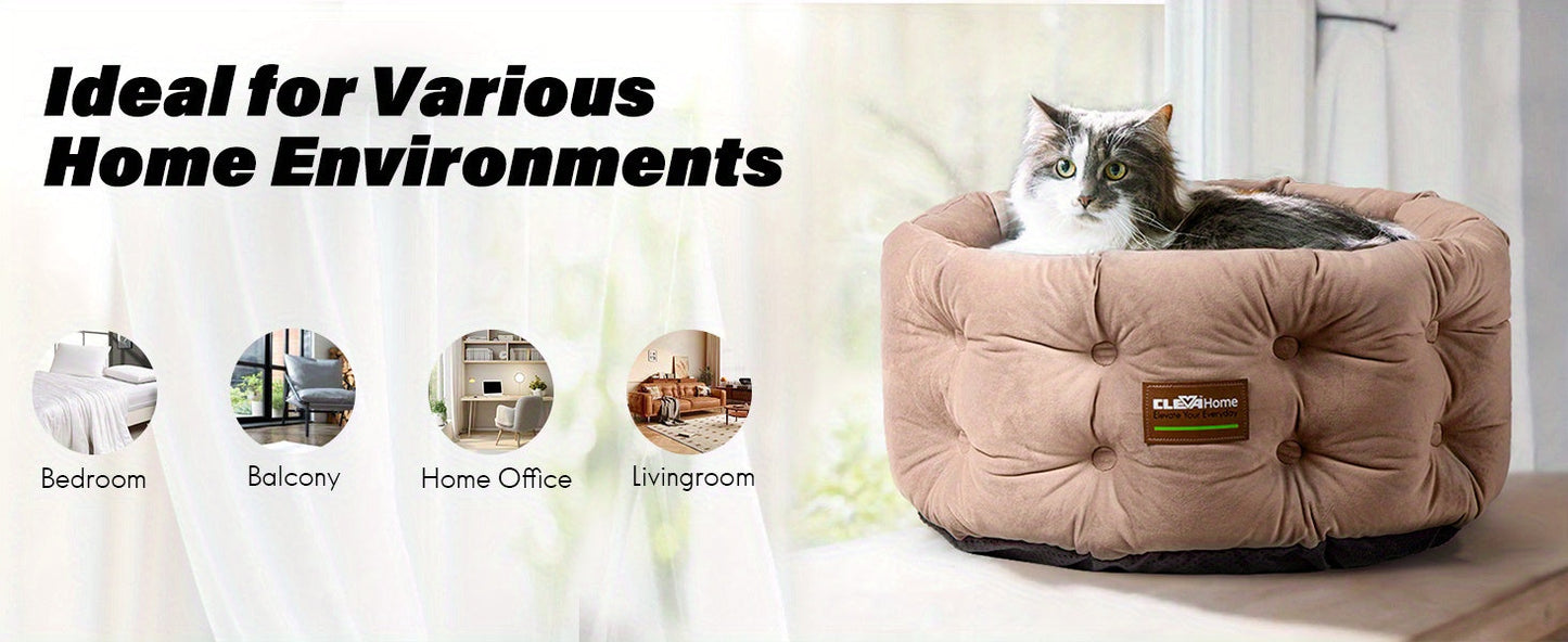Round Velvet Cat Bed with Extra High Sides – Deep Nest Design, Machine Washable, Non-Slip Bottom, 20"x20"x8", for Indoor Cats & Small Pets Up to 15 lbs