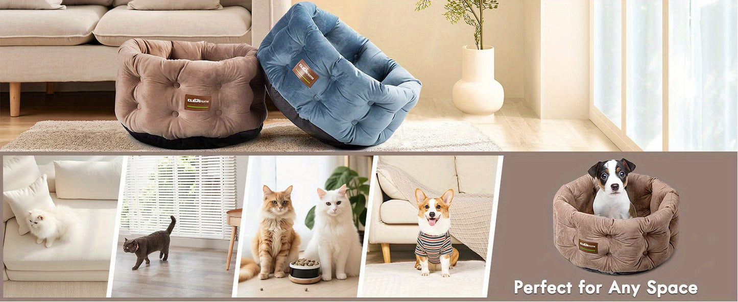 Round Velvet Cat Bed with Extra High Sides – Deep Nest Design, Machine Washable, Non-Slip Bottom, 20"x20"x8", for Indoor Cats & Small Pets Up to 15 lbs