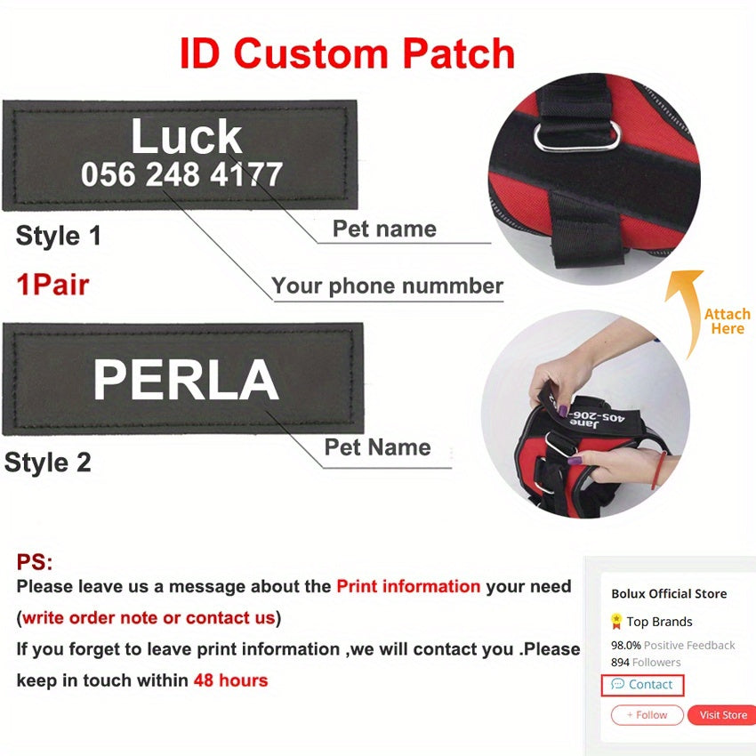 Personalized No-Pull Dog Harness with Custom Name & Phone Number – Heavy Duty Escape Proof Pet Vest for Training & Walking, Sizes XS to XXL, 12 Colors Available