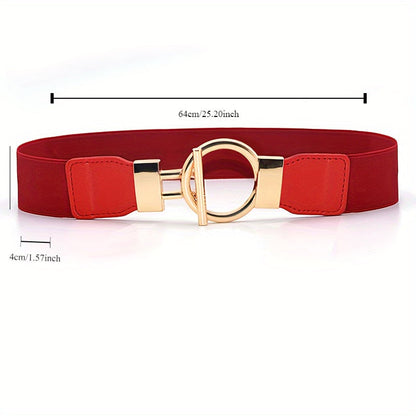 Women's Elastic Girdle Belt 3-Pack – Wide Waistband with Round Buckle, Classic Solid Color Stretch Waist Belt Set (Black, Red & White) for Dresses, Outerwear & Daily Outfits