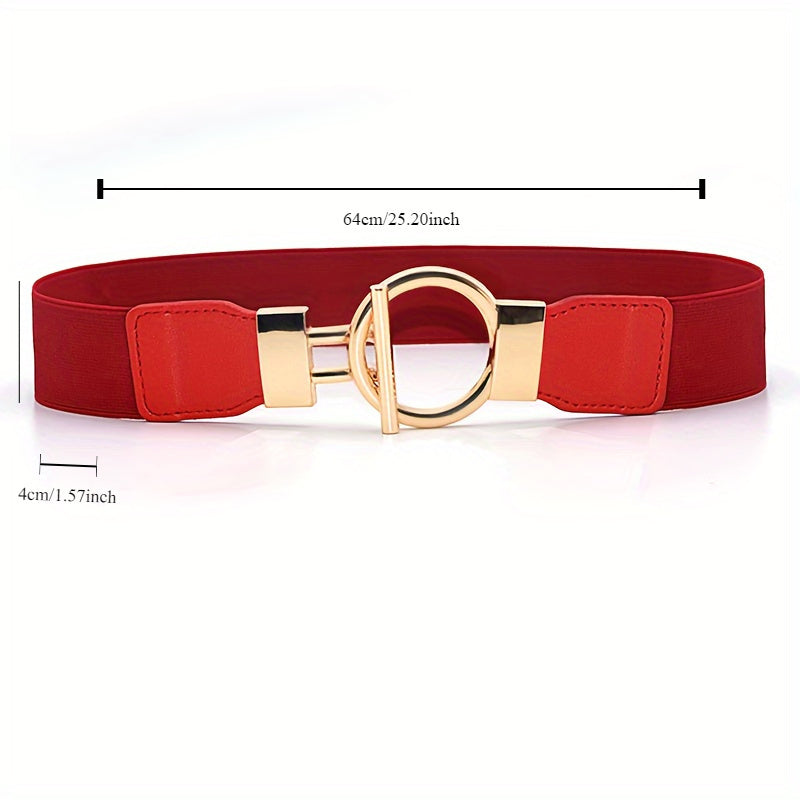 Women's Elastic Girdle Belt 3-Pack – Wide Waistband with Round Buckle, Classic Solid Color Stretch Waist Belt Set (Black, Red & White) for Dresses, Outerwear & Daily Outfits