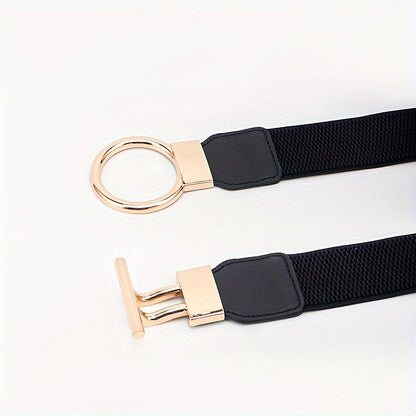 Women's Elastic Girdle Belt 3-Pack – Wide Waistband with Round Buckle, Classic Solid Color Stretch Waist Belt Set (Black, Red & White) for Dresses, Outerwear & Daily Outfits