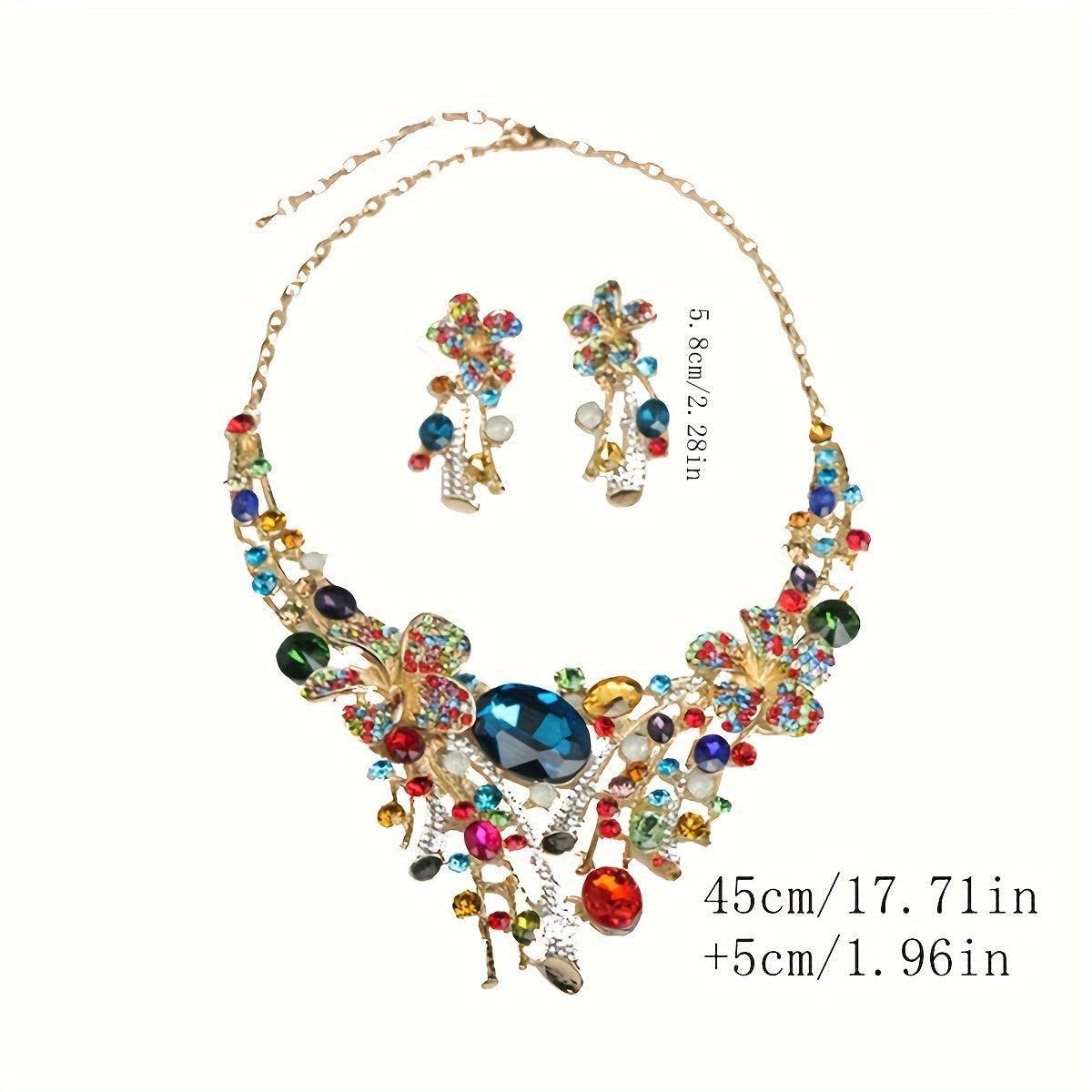 Bohemian Flower Necklace & Earrings Set for Women – 3-Piece Colorful Glass Mosaic Fashion Jewelry, Vibrant Boho Style, Perfect Gift for Parties, Weddings & Special Occasions