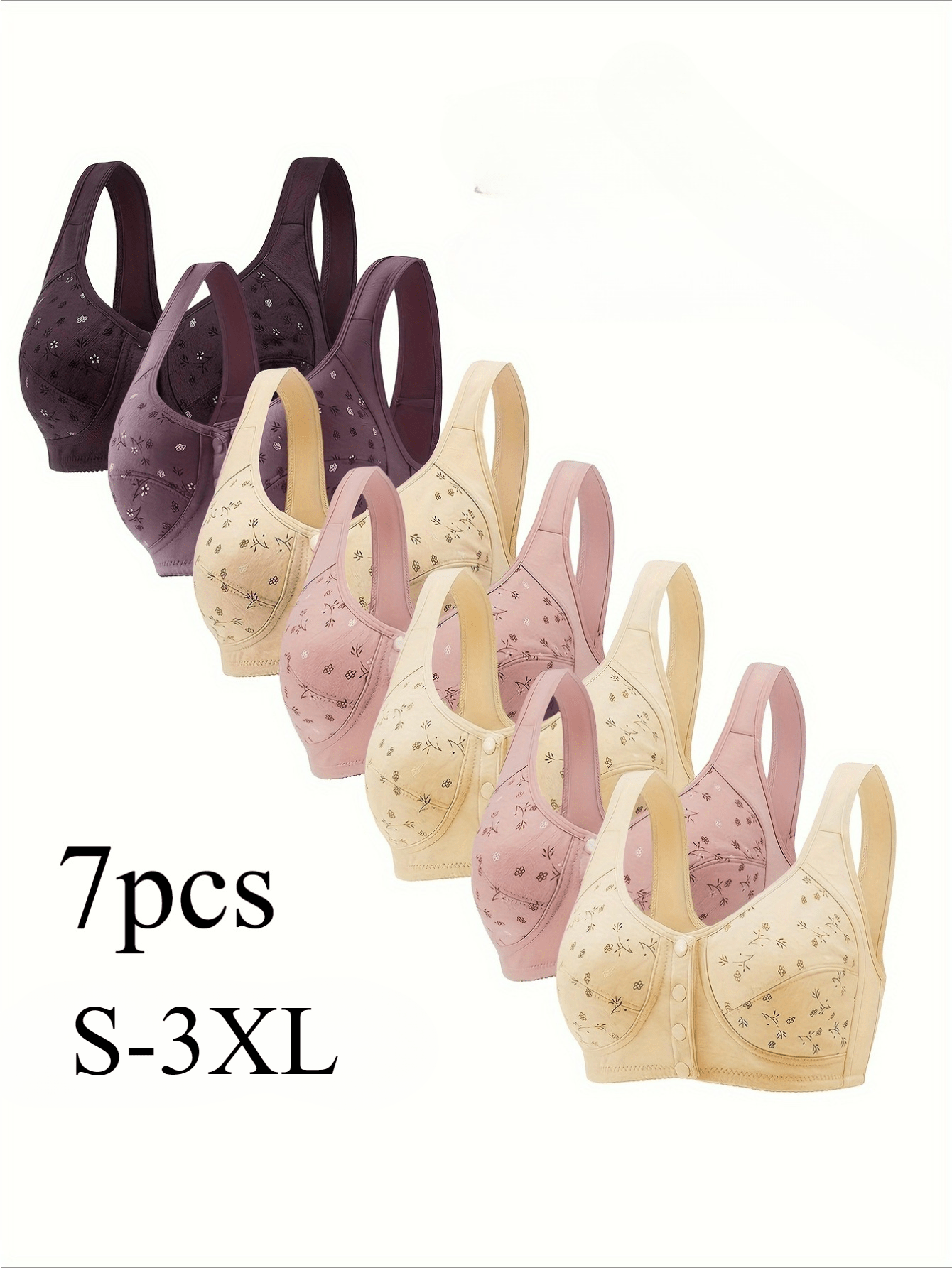 7 Pack Seamless Wireless Bra Set for Women – Soft Front Button Bralettes, No Underwire, Comfortable & Breathable for Daily Wear, Yoga, Travel & Festivals, Sizes S-XXL