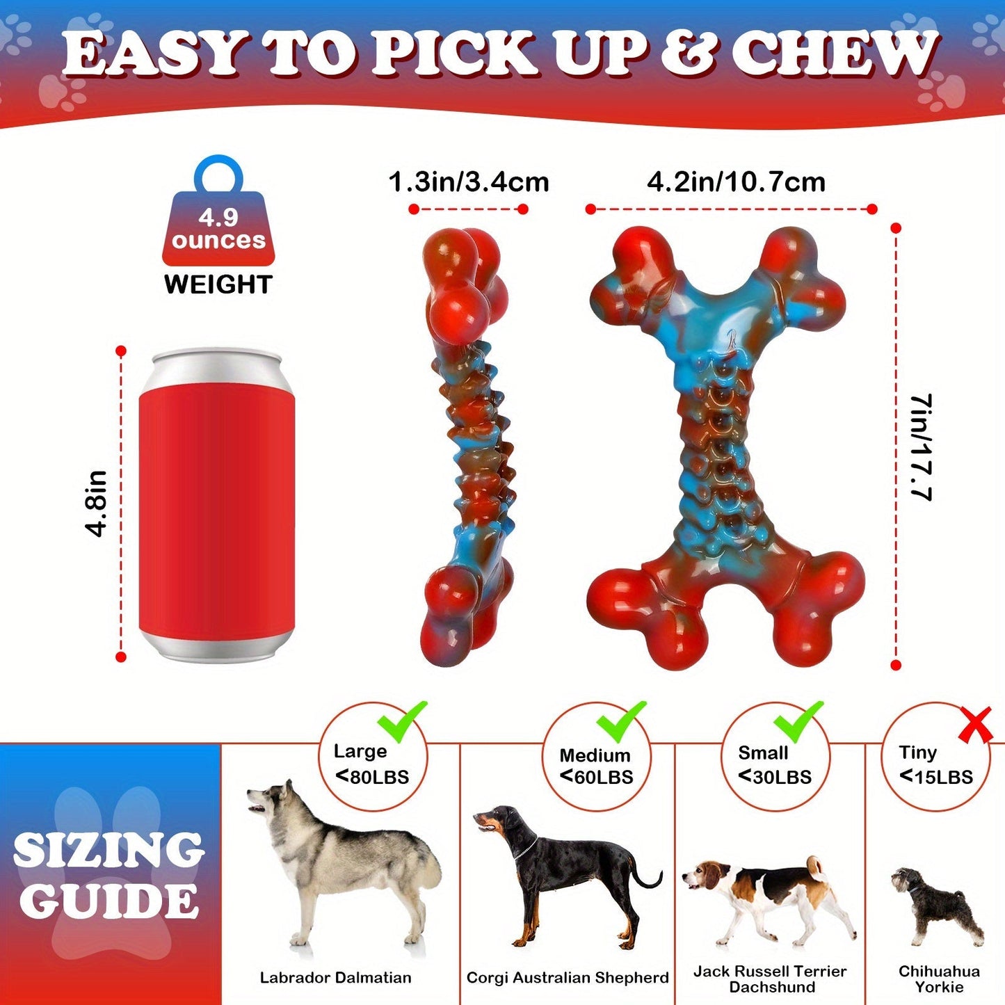 Indestructible Dog Chew Toys for Aggressive Chewers Large Breed Tough Nylon Dog Teething Toy Durable Sturdy Boredom Relief Interactive Chew Toy Keeps Dogs Busy Red 1pc 2pcs 4pcs