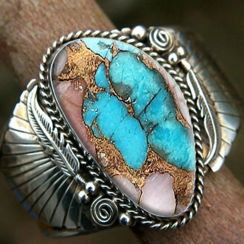 Vintage Turquoise Women's Statement Ring – Boho Cocktail Fashion Ring in Sizes 6-12, Gorgeous Gemstone Style for Anniversaries, Birthday Parties & Everyday Wear