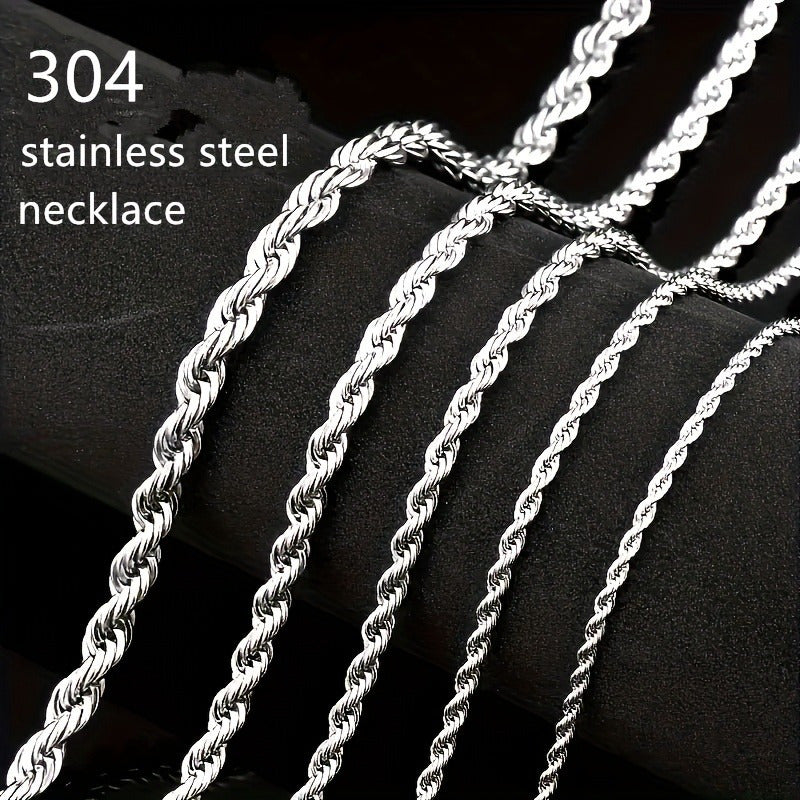 304 Stainless Steel Twisted Rope Chain Necklace for Men & Women – Hypoallergenic Nickel-Free Punk Choker, 3mm 5mm, 20 22 24 Inch, Unisex Daily Wear