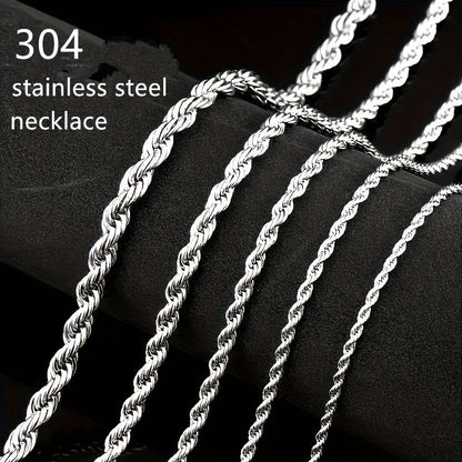 304 Stainless Steel Twisted Rope Chain Necklace for Men & Women – Hypoallergenic Nickel-Free Punk Choker, 3mm 5mm, 20 22 24 Inch, Unisex Daily Wear