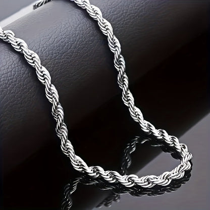 304 Stainless Steel Twisted Rope Chain Necklace for Men & Women – Hypoallergenic Nickel-Free Punk Choker, 3mm 5mm, 20 22 24 Inch, Unisex Daily Wear