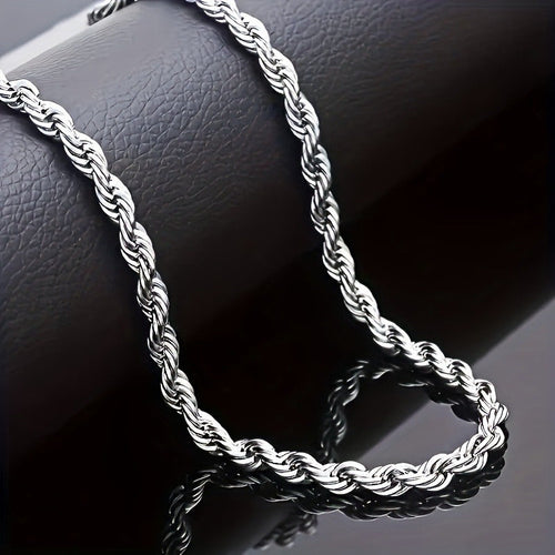 304 Stainless Steel Twisted Rope Chain Necklace for Men & Women – Hypoallergenic Nickel-Free Punk Choker, 3mm 5mm, 20 22 24 Inch, Unisex Daily Wear