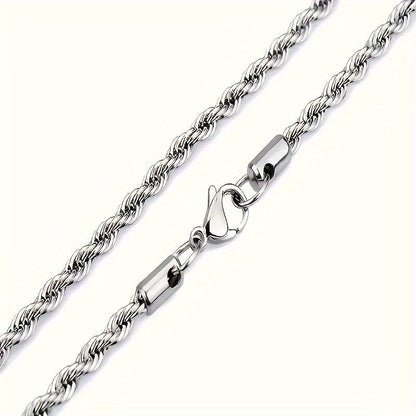 304 Stainless Steel Twisted Rope Chain Necklace for Men & Women – Hypoallergenic Nickel-Free Punk Choker, 3mm 5mm, 20 22 24 Inch, Unisex Daily Wear