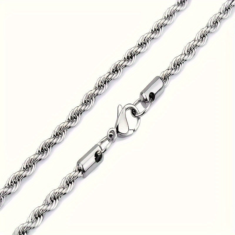 304 Stainless Steel Twisted Rope Chain Necklace for Men & Women – Hypoallergenic Nickel-Free Punk Choker, 3mm 5mm, 20 22 24 Inch, Unisex Daily Wear
