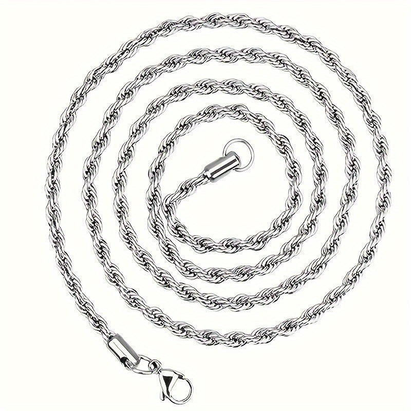 304 Stainless Steel Twisted Rope Chain Necklace for Men & Women – Hypoallergenic Nickel-Free Punk Choker, 3mm 5mm, 20 22 24 Inch, Unisex Daily Wear