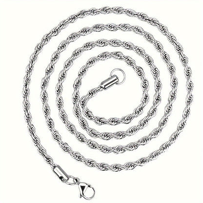 304 Stainless Steel Twisted Rope Chain Necklace for Men & Women – Hypoallergenic Nickel-Free Punk Choker, 3mm 5mm, 20 22 24 Inch, Unisex Daily Wear