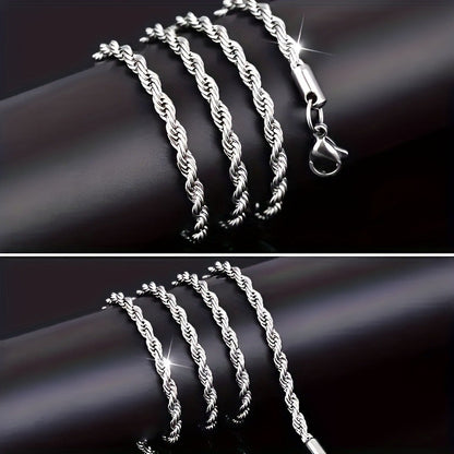 304 Stainless Steel Twisted Rope Chain Necklace for Men & Women – Hypoallergenic Nickel-Free Punk Choker, 3mm 5mm, 20 22 24 Inch, Unisex Daily Wear
