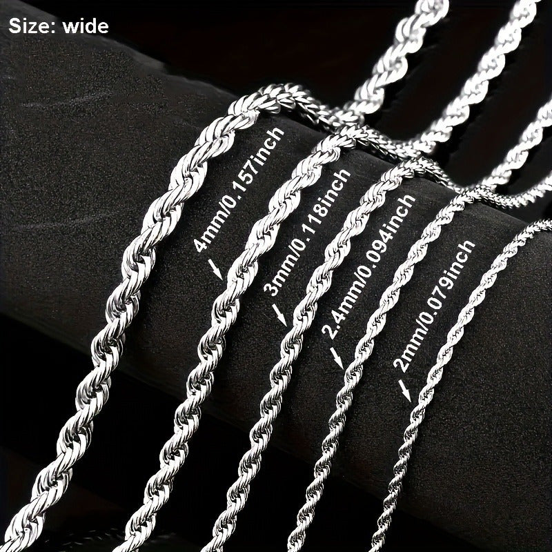 304 Stainless Steel Twisted Rope Chain Necklace for Men & Women – Hypoallergenic Nickel-Free Punk Choker, 3mm 5mm, 20 22 24 Inch, Unisex Daily Wear