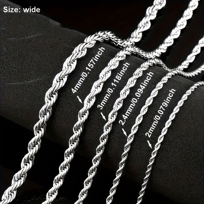 304 Stainless Steel Twisted Rope Chain Necklace for Men & Women – Hypoallergenic Nickel-Free Punk Choker, 3mm 5mm, 20 22 24 Inch, Unisex Daily Wear