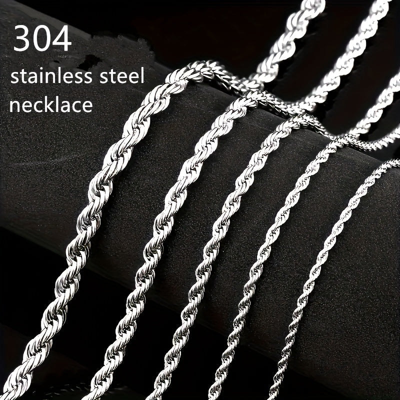 304 Stainless Steel Twisted Rope Chain Necklace for Men & Women – Hypoallergenic Nickel-Free Punk Choker, 3mm 5mm, 20 22 24 Inch, Unisex Daily Wear