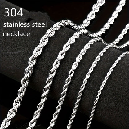 304 Stainless Steel Twisted Rope Chain Necklace for Men & Women – Hypoallergenic Nickel-Free Punk Choker, 3mm 5mm, 20 22 24 Inch, Unisex Daily Wear