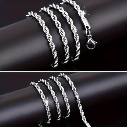 304 Stainless Steel Twisted Rope Chain Necklace for Men & Women – Hypoallergenic Nickel-Free Punk Choker, 3mm 5mm, 20 22 24 Inch, Unisex Daily Wear