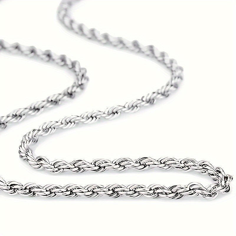 304 Stainless Steel Twisted Rope Chain Necklace for Men & Women – Hypoallergenic Nickel-Free Punk Choker, 3mm 5mm, 20 22 24 Inch, Unisex Daily Wear