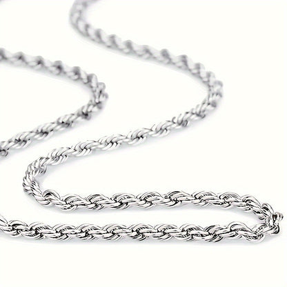 304 Stainless Steel Twisted Rope Chain Necklace for Men & Women – Hypoallergenic Nickel-Free Punk Choker, 3mm 5mm, 20 22 24 Inch, Unisex Daily Wear