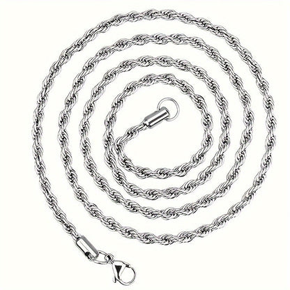 304 Stainless Steel Twisted Rope Chain Necklace for Men & Women – Hypoallergenic Nickel-Free Punk Choker, 3mm 5mm, 20 22 24 Inch, Unisex Daily Wear