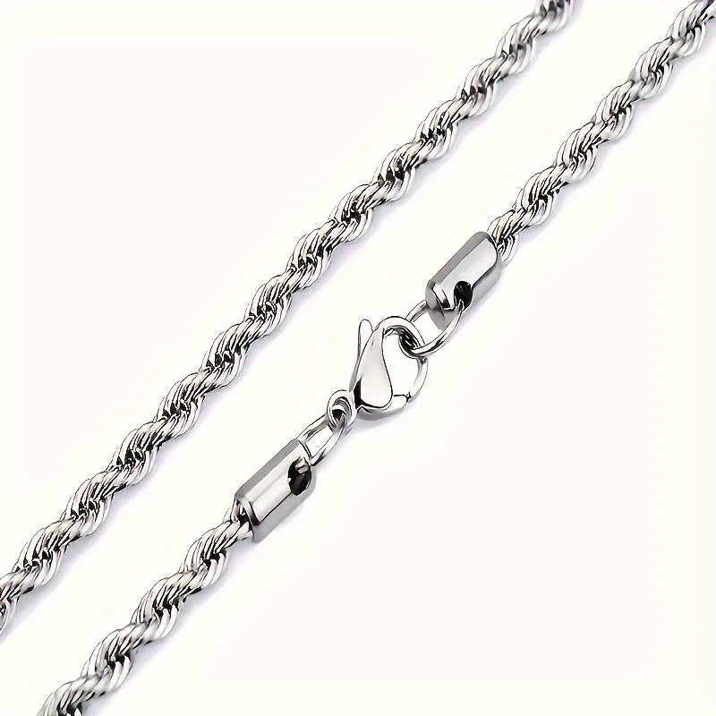 304 Stainless Steel Twisted Rope Chain Necklace for Men & Women – Hypoallergenic Nickel-Free Punk Choker, 3mm 5mm, 20 22 24 Inch, Unisex Daily Wear