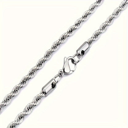 304 Stainless Steel Twisted Rope Chain Necklace for Men & Women – Hypoallergenic Nickel-Free Punk Choker, 3mm 5mm, 20 22 24 Inch, Unisex Daily Wear
