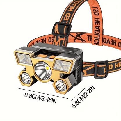 2 Pack Rechargeable LED Headlamp USB Charging 5 LEDs 4 Modes IP44 Waterproof with Adjustable Strap, Hands-Free Headlight for Camping Hiking Running Fishing Night Work - 2 Headlamps Included