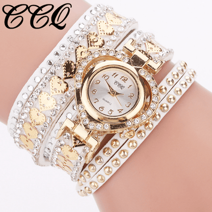 Women Fashion Long Strap Rhinestone Bracelet Watch – Ladies Casual Dress Wristwatch with Quartz Movement, Zinc Alloy Case, 4 Colors