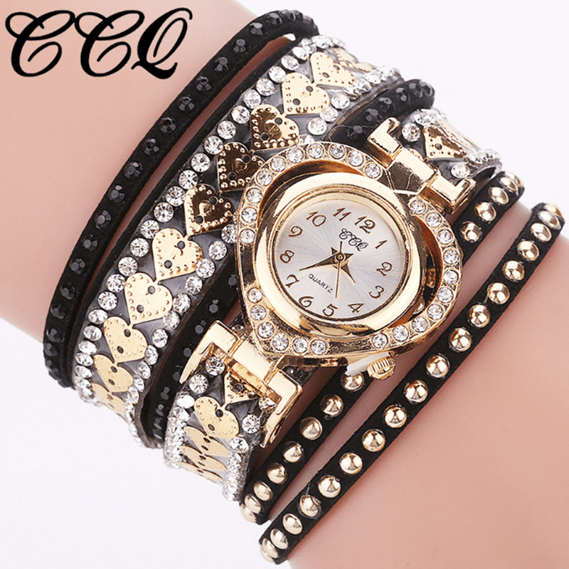 Women Fashion Long Strap Rhinestone Bracelet Watch – Ladies Casual Dress Wristwatch with Quartz Movement, Zinc Alloy Case, 4 Colors