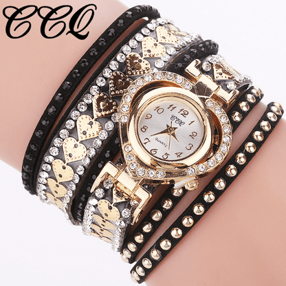 Women Fashion Long Strap Rhinestone Bracelet Watch – Ladies Casual Dress Wristwatch with Quartz Movement, Zinc Alloy Case, 4 Colors