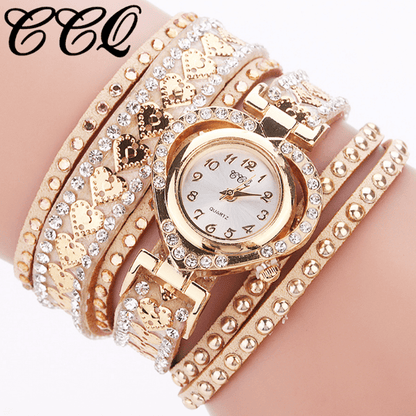 Women Fashion Long Strap Rhinestone Bracelet Watch – Ladies Casual Dress Wristwatch with Quartz Movement, Zinc Alloy Case, 4 Colors