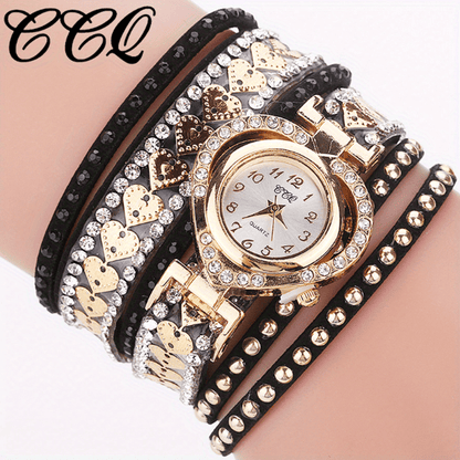 Women Fashion Long Strap Rhinestone Bracelet Watch – Ladies Casual Dress Wristwatch with Quartz Movement, Zinc Alloy Case, 4 Colors