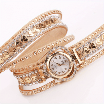 Women Fashion Long Strap Rhinestone Bracelet Watch – Ladies Casual Dress Wristwatch with Quartz Movement, Zinc Alloy Case, 4 Colors