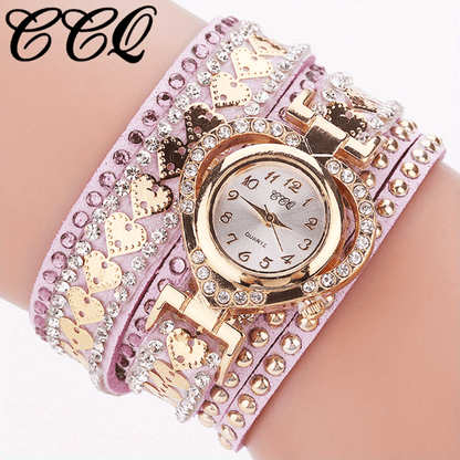 Women Fashion Long Strap Rhinestone Bracelet Watch – Ladies Casual Dress Wristwatch with Quartz Movement, Zinc Alloy Case, 4 Colors