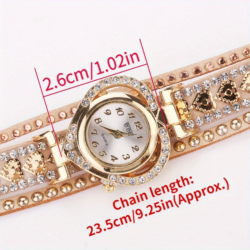Women Fashion Long Strap Rhinestone Bracelet Watch – Ladies Casual Dress Wristwatch with Quartz Movement, Zinc Alloy Case, 4 Colors
