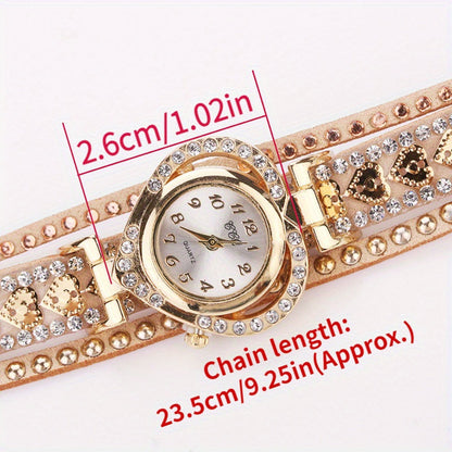 Women Fashion Long Strap Rhinestone Bracelet Watch – Ladies Casual Dress Wristwatch with Quartz Movement, Zinc Alloy Case, 4 Colors