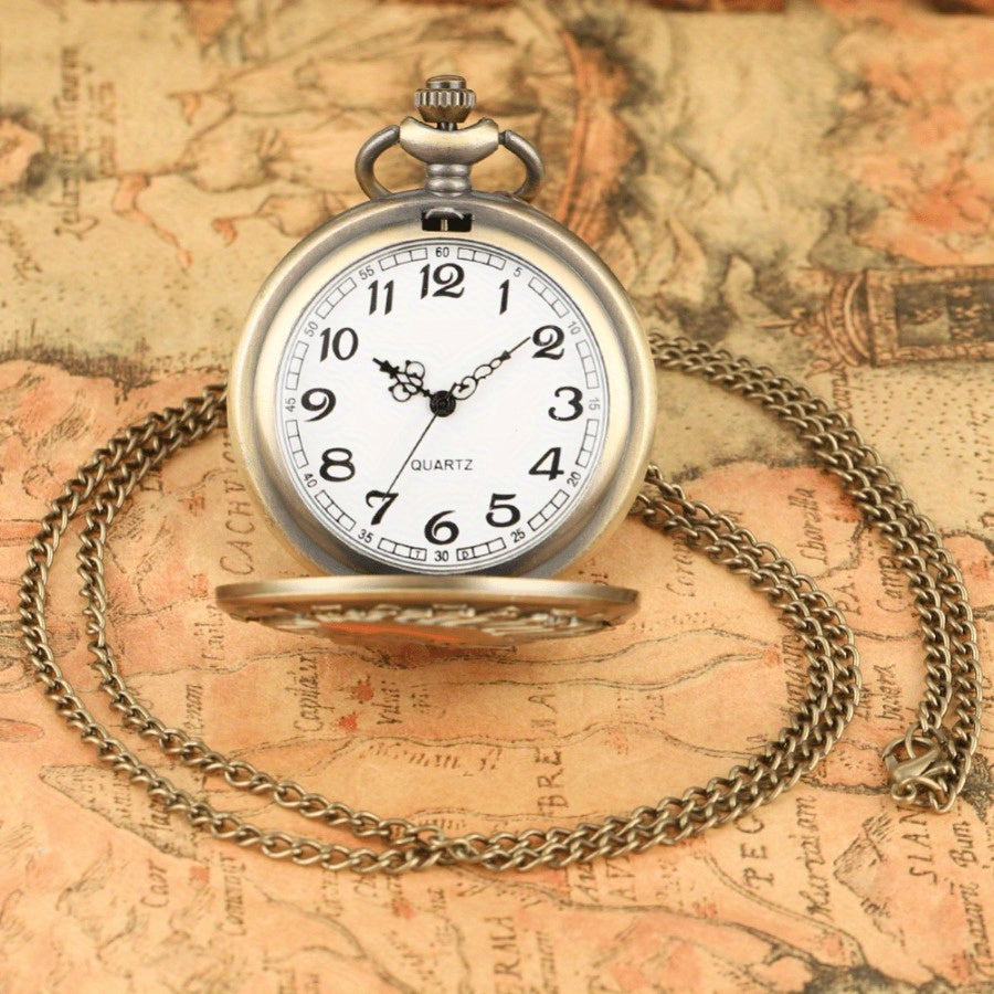 Vintage Bronze Quartz Fob Pocket Watch with Necklace Chain – Ancient Indian Colorful Portrait Design, Zinc Alloy Case, Unique Collector's Souvenir & Gift for Men